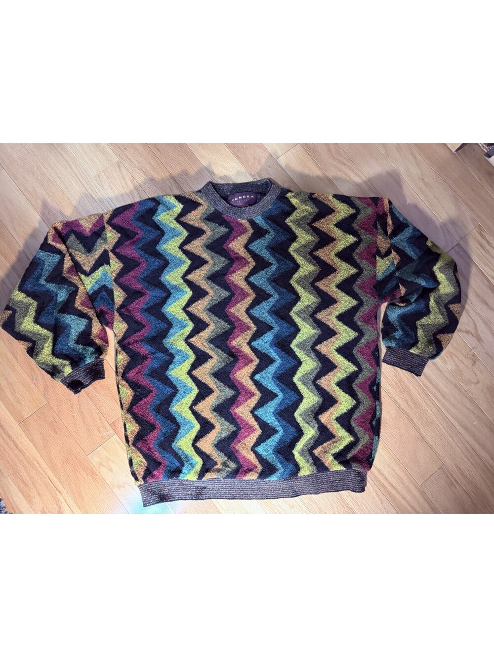Vintage 90s Tundra Canada Sweater Mens XL Multicolor Chevron Textured Coogi